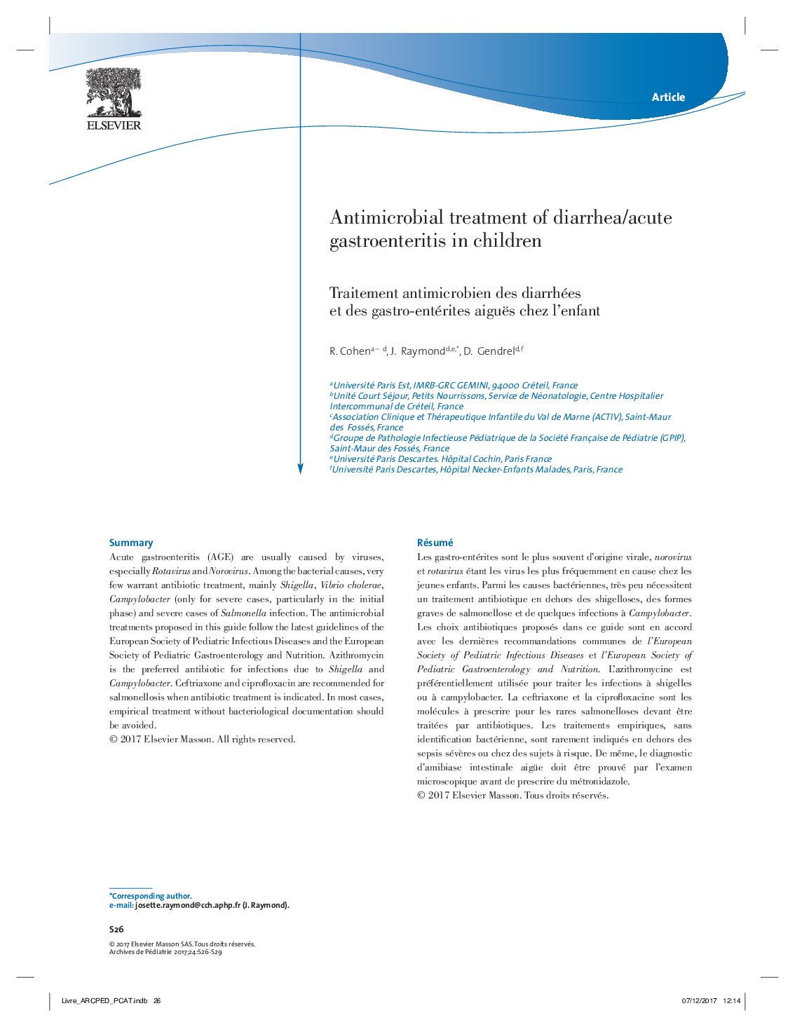 Antimicrobial treatment of diarrhea/acute gastroenteritis in children