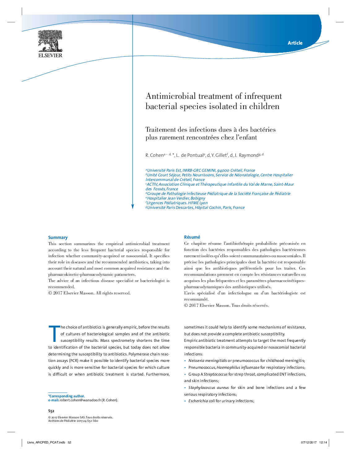 Antimicrobial treatment of infrequent bacterial species isolated in children