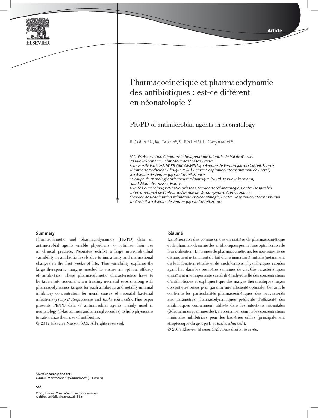 Pharmacocinétique et pharmacodynamie des antibiotiques : est-ce différent en néonatologie ?