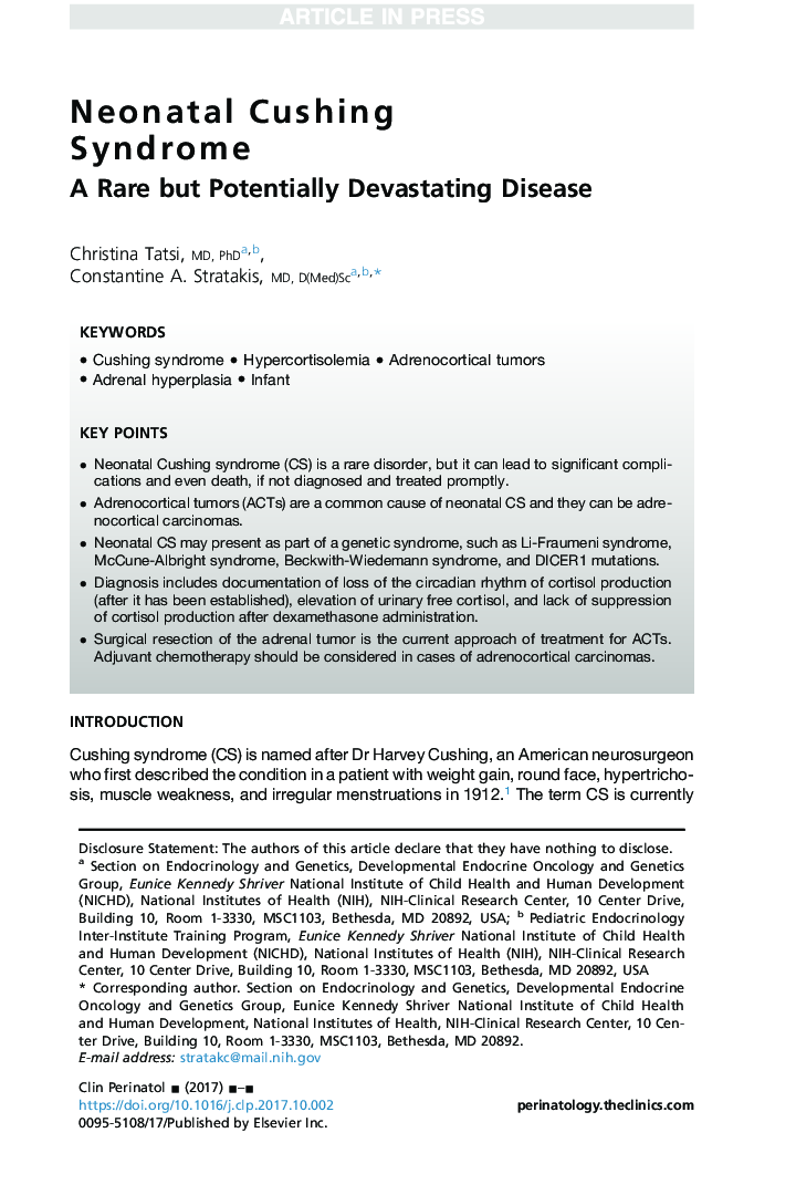 Neonatal Cushing Syndrome