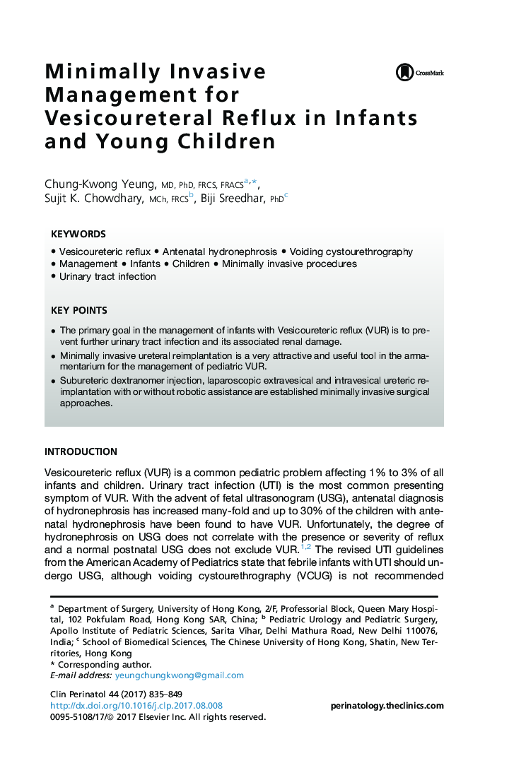 Minimally Invasive Management for Vesicoureteral Reflux in Infants and Young Children