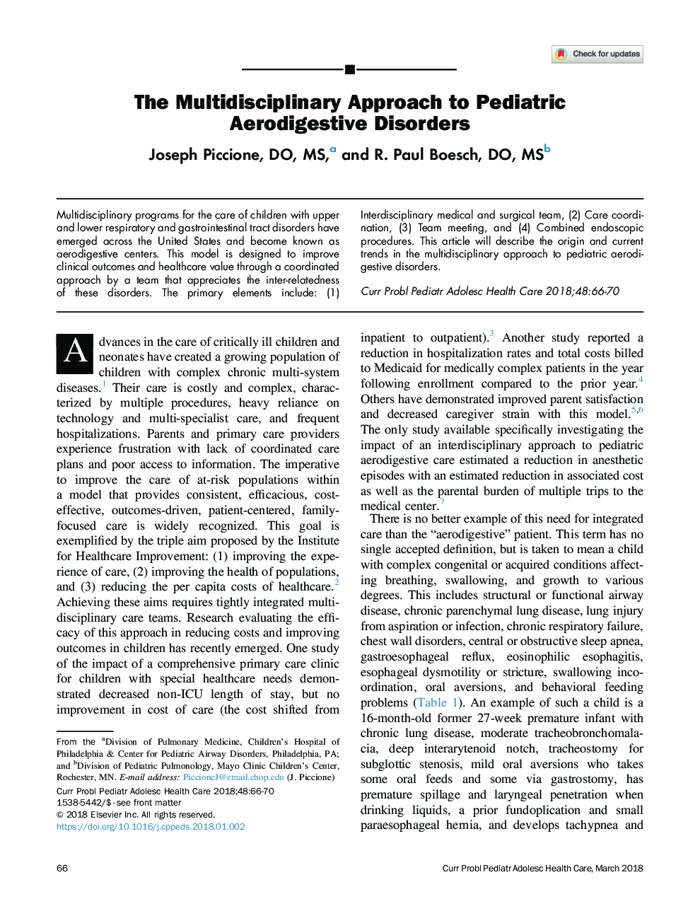 The Multidisciplinary Approach to Pediatric Aerodigestive Disorders