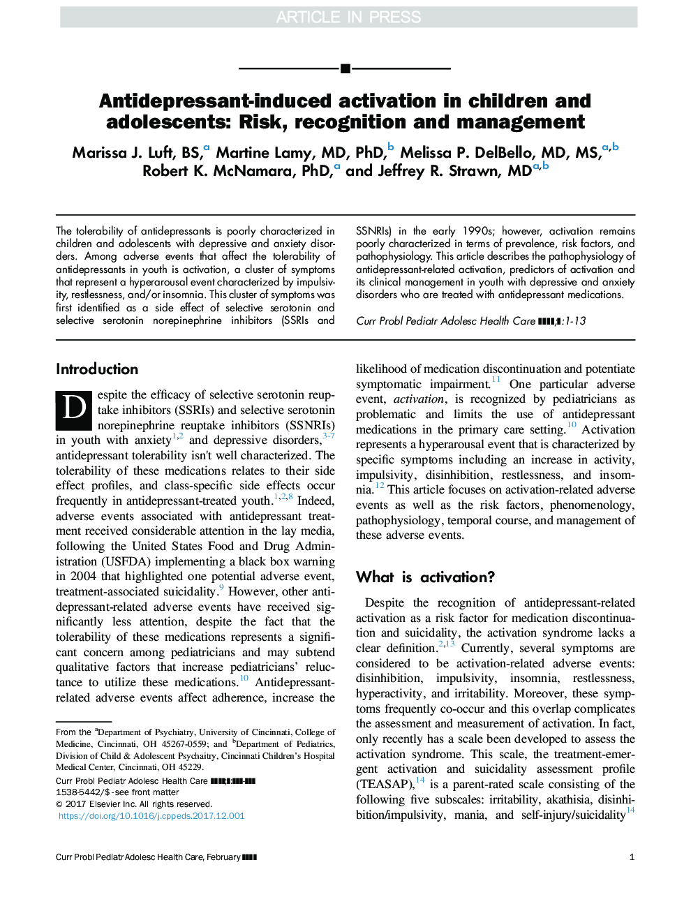 Antidepressant-Induced Activation in Children and Adolescents: Risk, Recognition and Management