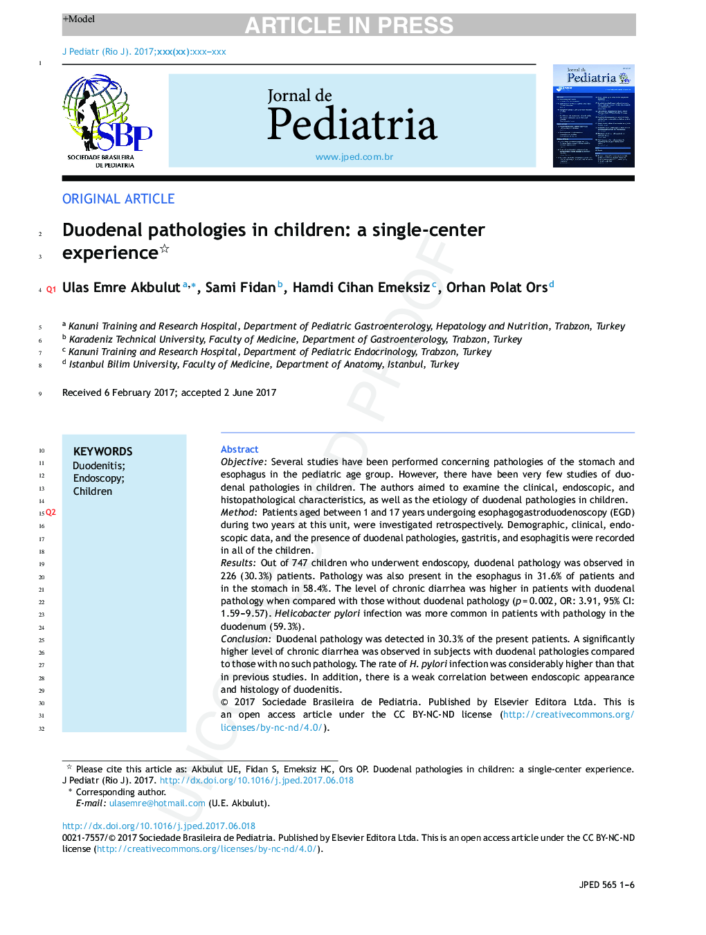 Duodenal pathologies in children: a single-center experience