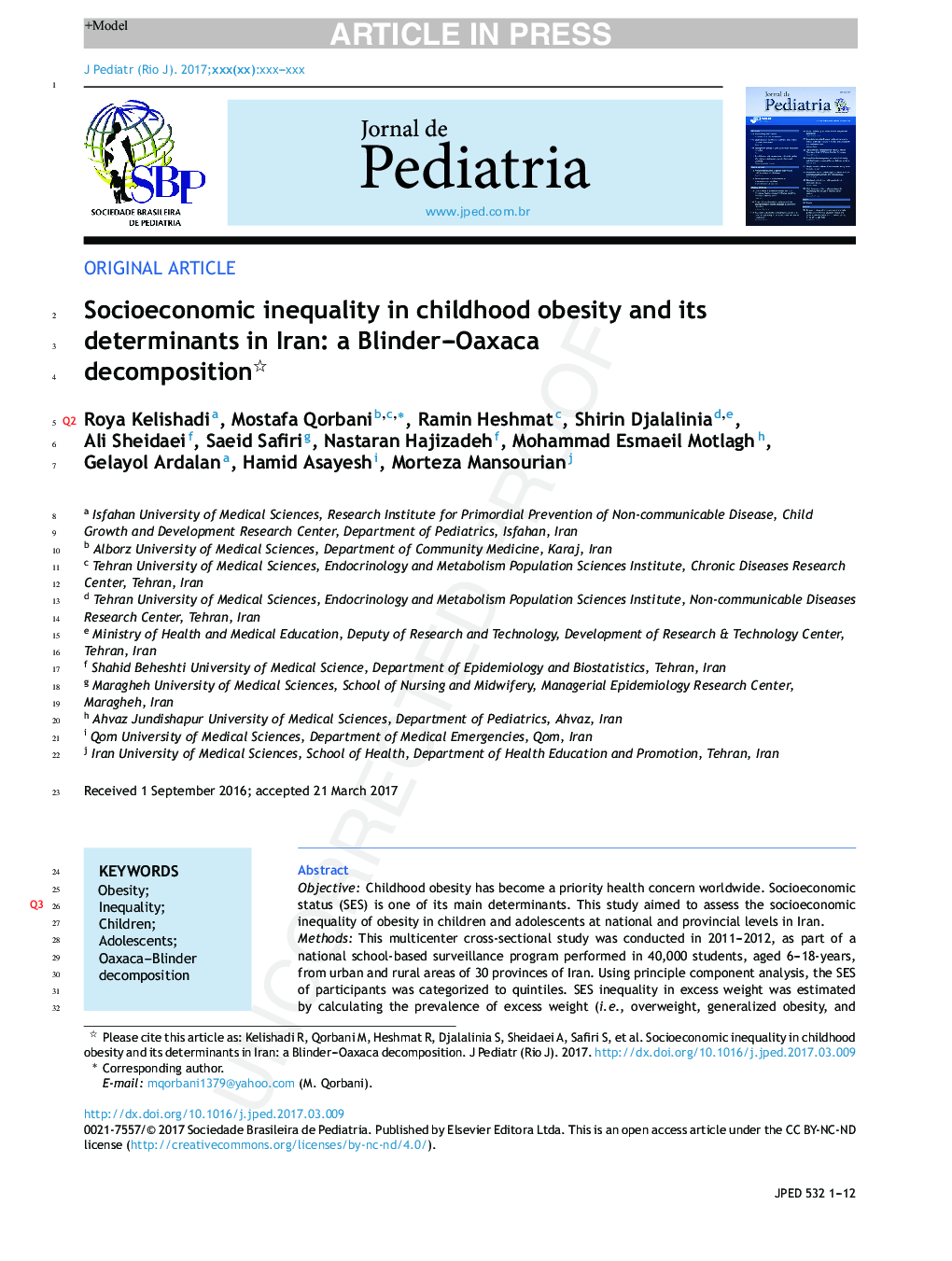 Socioeconomic inequality in childhood obesity and its determinants: a Blinder-Oaxaca decomposition