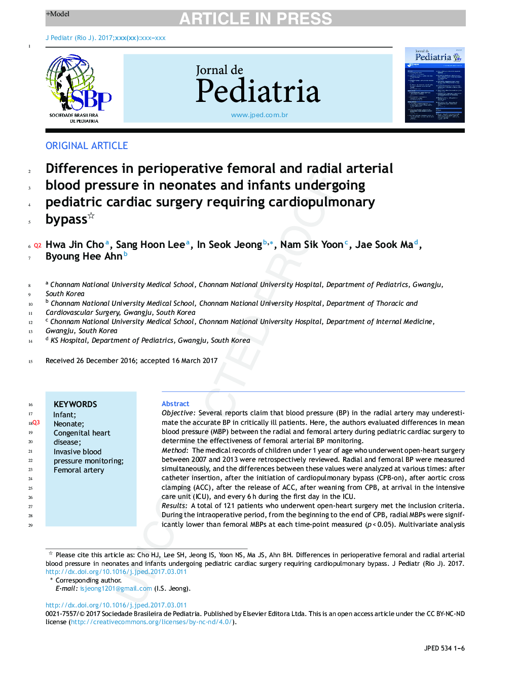Differences in perioperative femoral and radial arterial blood pressure in neonates and infants undergoing cardiac surgery requiring cardiopulmonary bypass