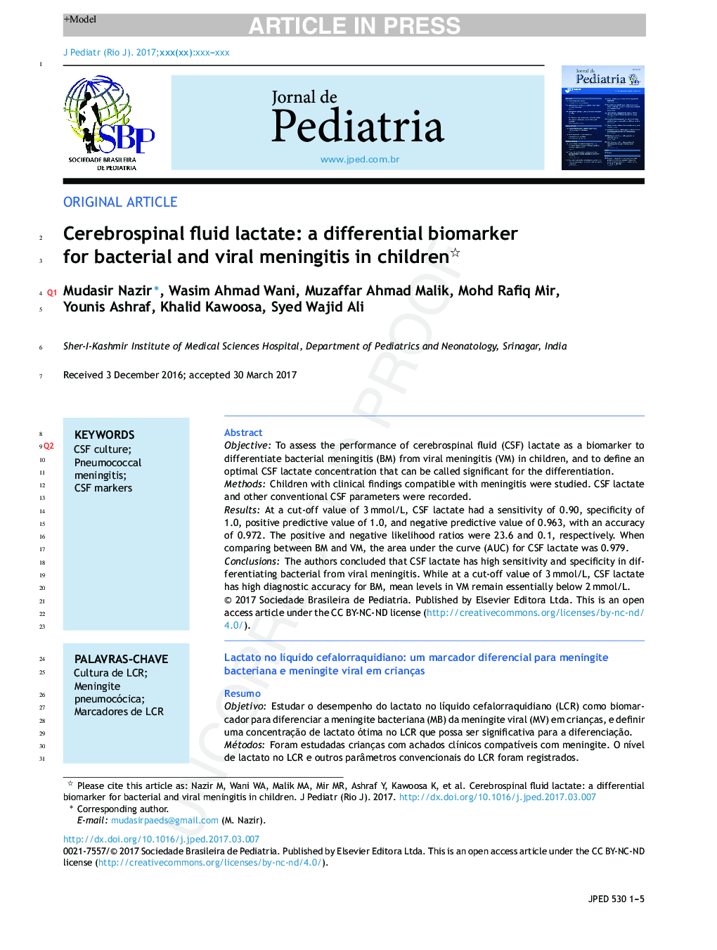 Cerebrospinal fluid lactate: a differential biomarker for bacterial and viral meningitis in children