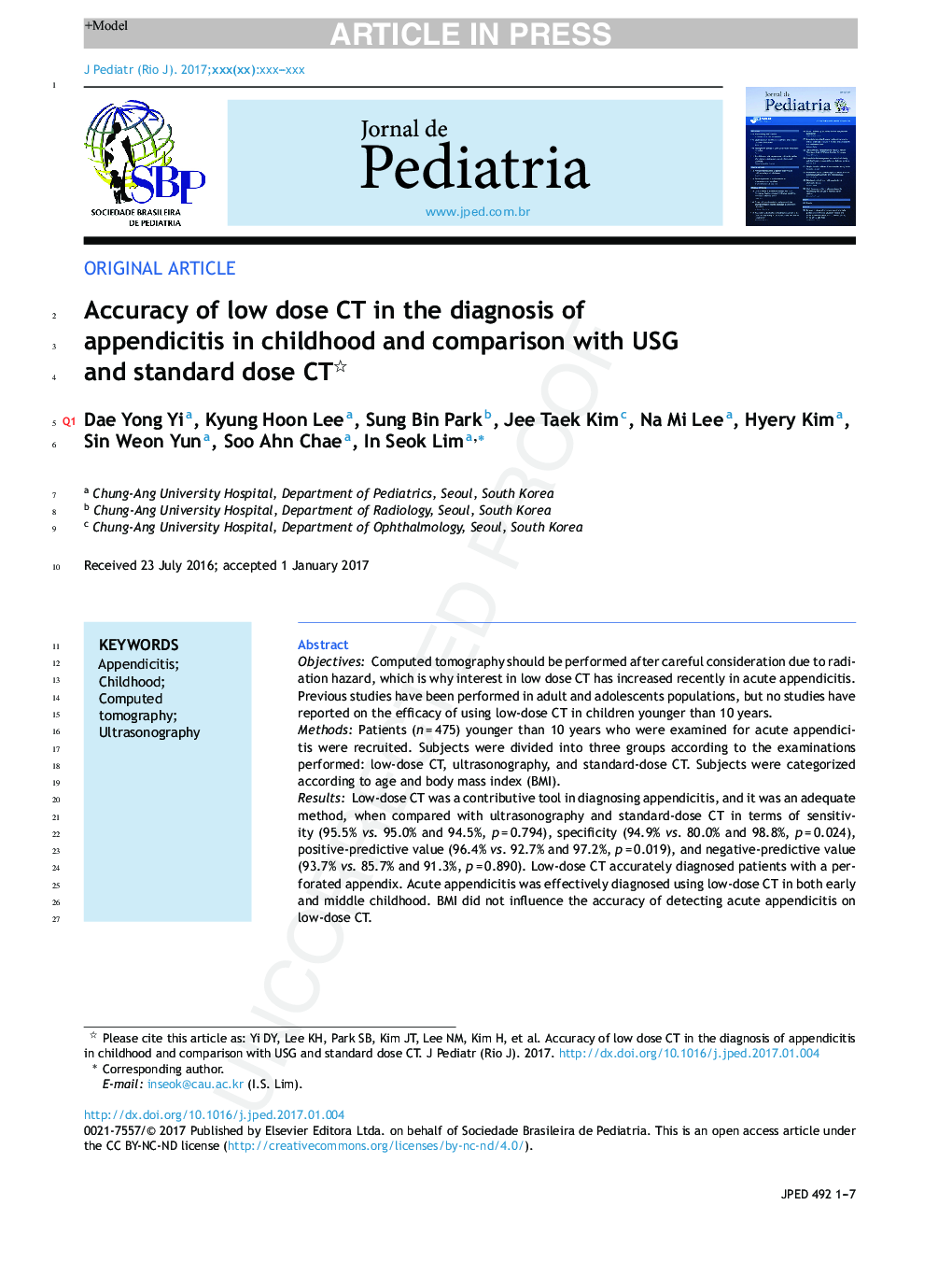 Accuracy of low dose CT in the diagnosis of appendicitis in childhood and comparison with USG and standard dose CT