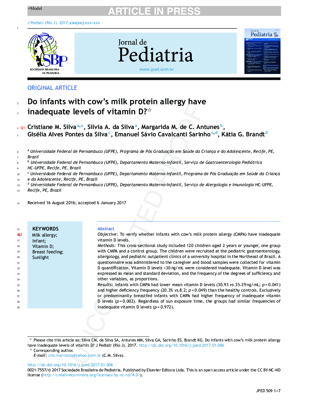 Do infants with cow's milk protein allergy have inadequate levels of vitamin D?