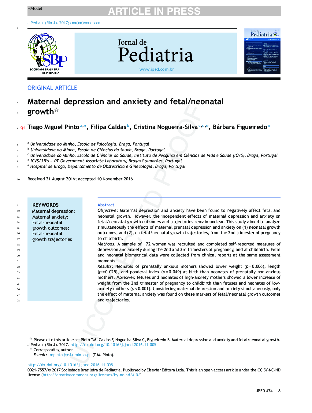 Maternal depression and anxiety and fetal-neonatal growth