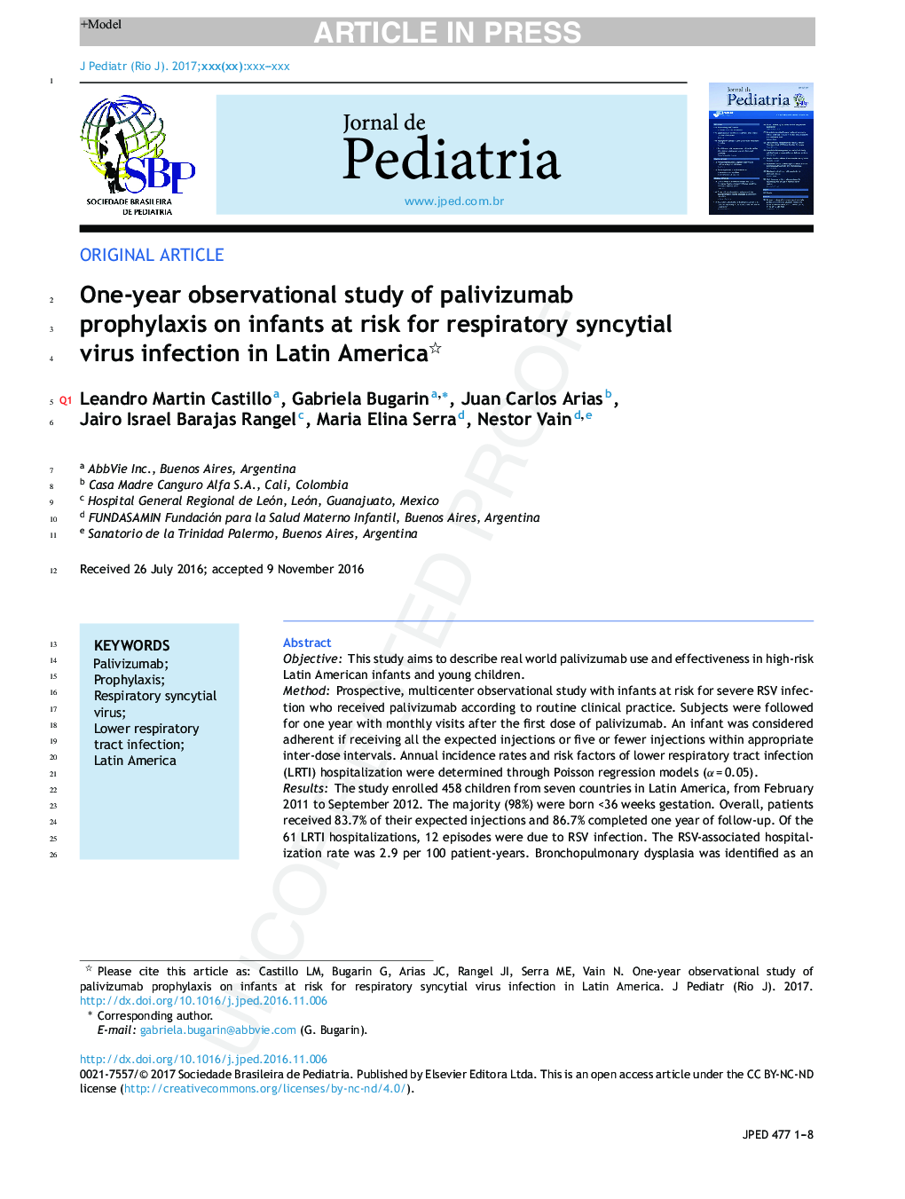 یک مطالعه سالانه مشاهده پروفیالکسی پالوویوسومب در نوزادان مبتلا به عفونت ویروس تنفسی در آمریکای لاتین 
