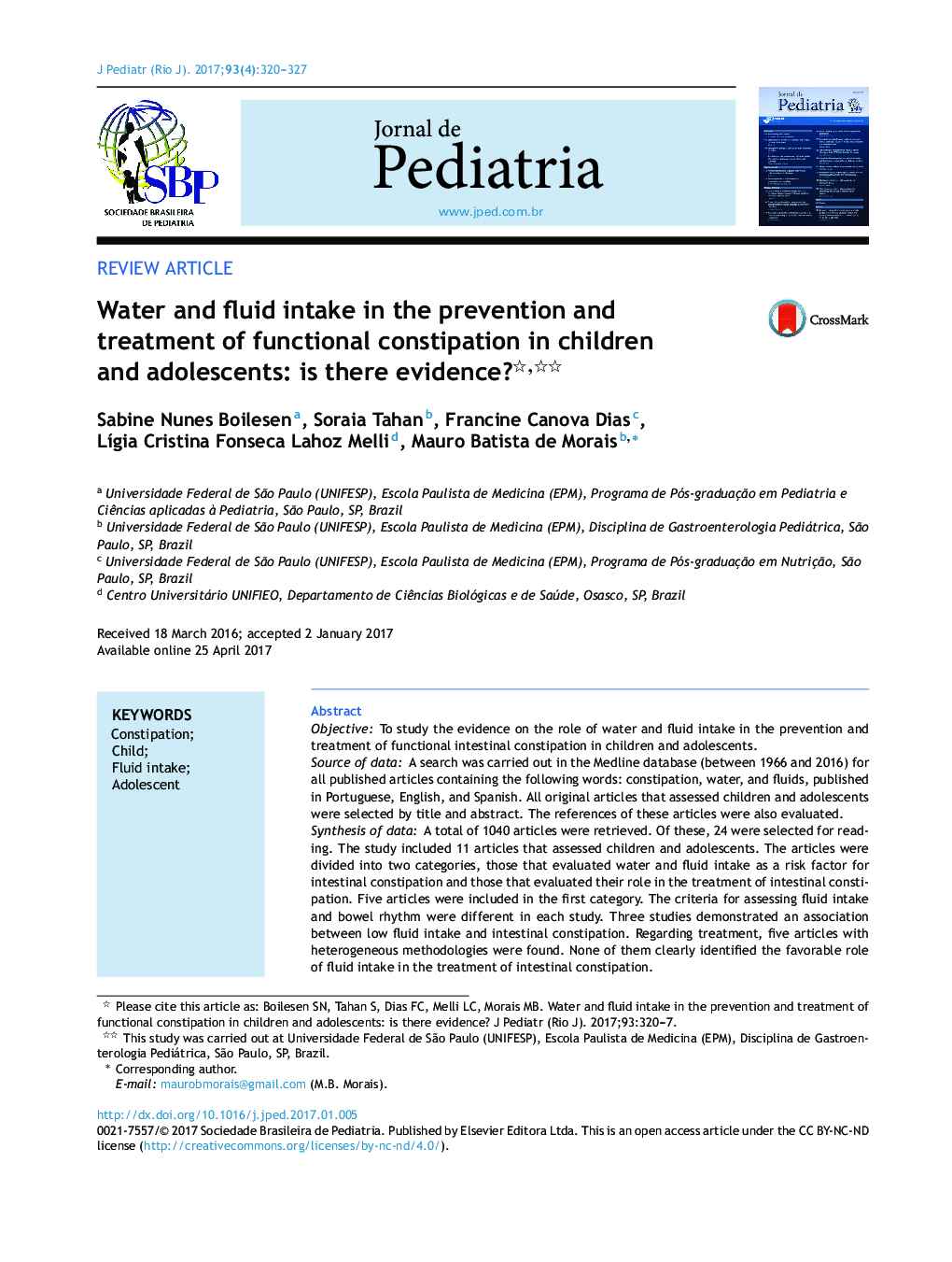 Water and fluid intake in the prevention and treatment of functional constipation in children and adolescents: is there evidence?