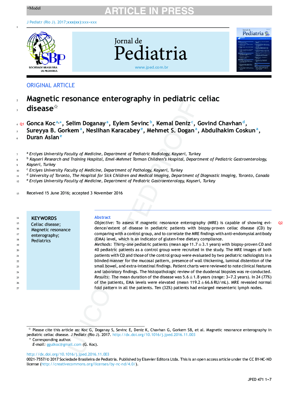 Magnetic resonance enterography in pediatric celiac disease