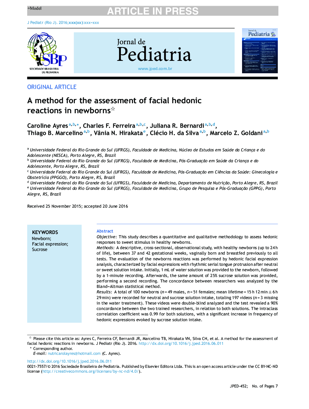 A method for the assessment of facial hedonic reactions in newborns