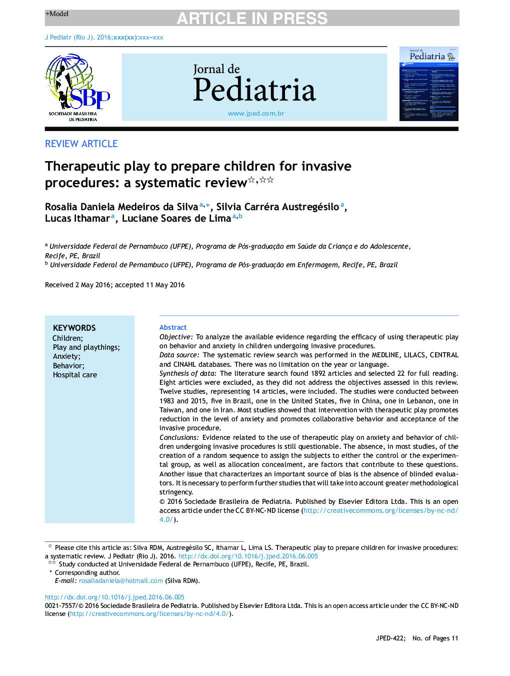 Therapeutic play to prepare children for invasive procedures: a systematic review