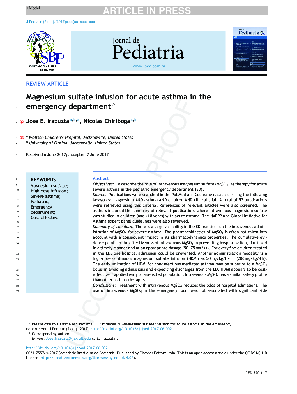 Magnesium sulfate infusion for acute asthma in the emergency department