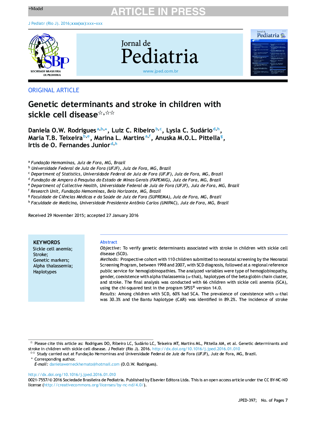 Genetic determinants and stroke in children with sickle cell disease