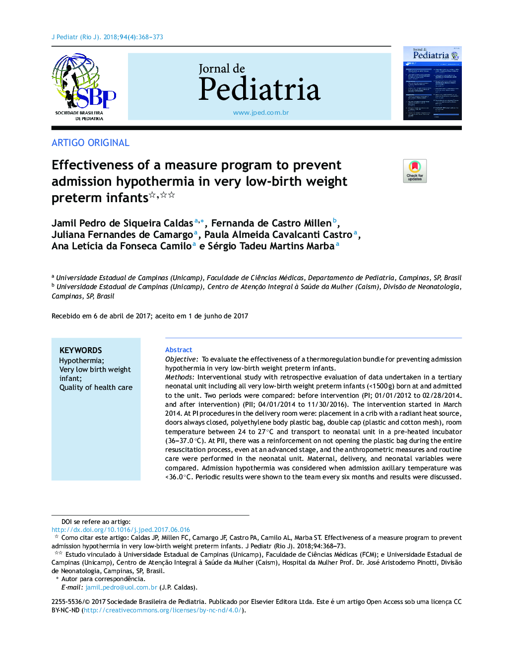 Effectiveness of a measure program to prevent admission hypothermia in very lowâbirth weight preterm infants