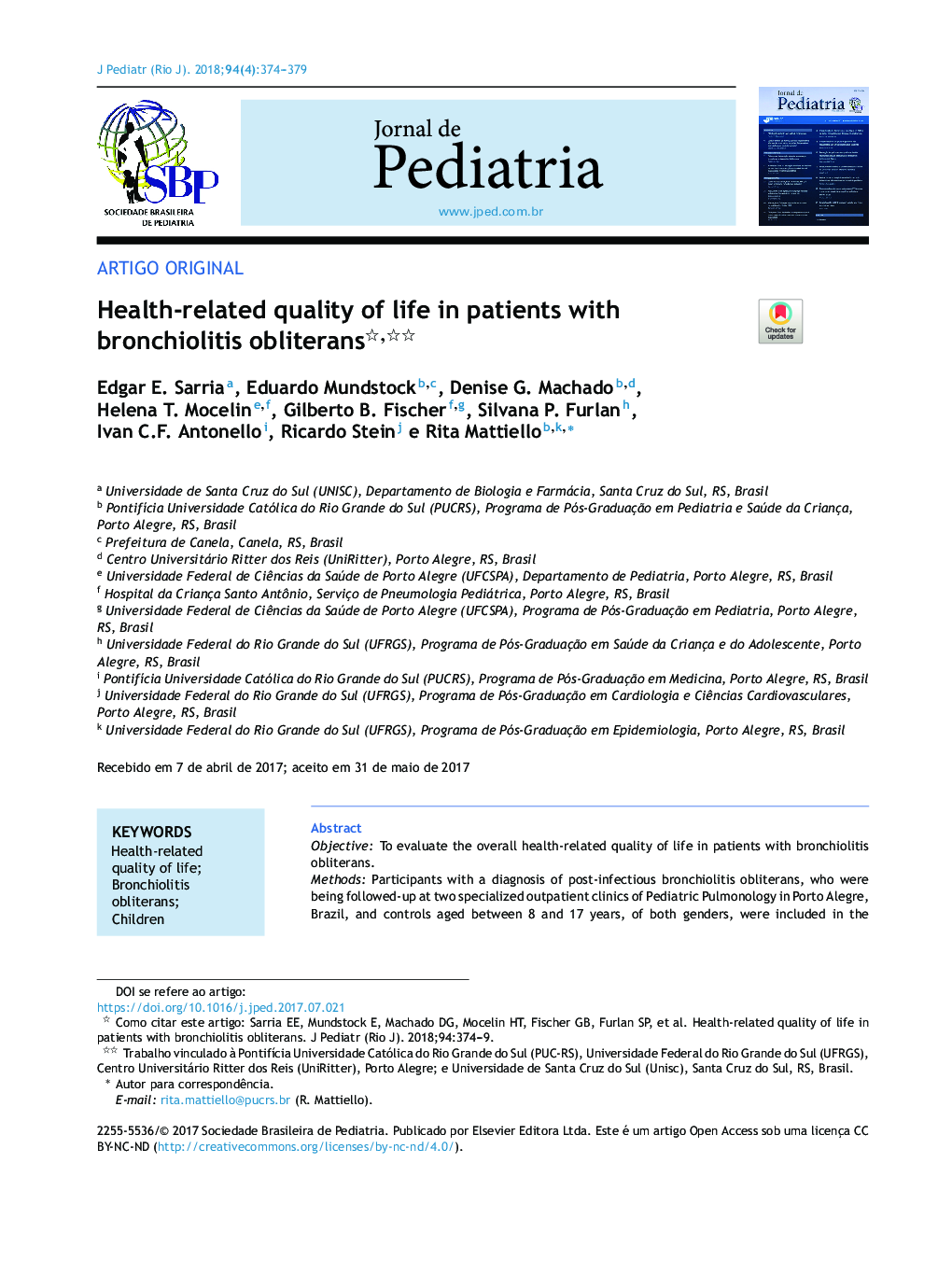 Healthârelated quality of life in patients with bronchiolitis obliterans