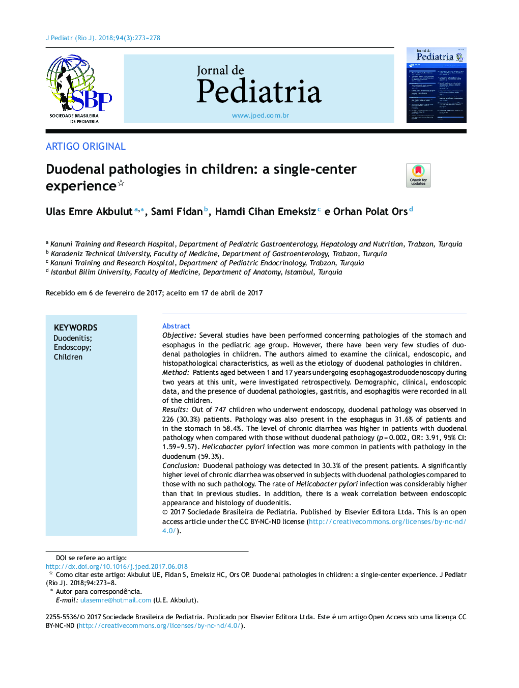 Duodenal pathologies in children: a singleâcenter experience