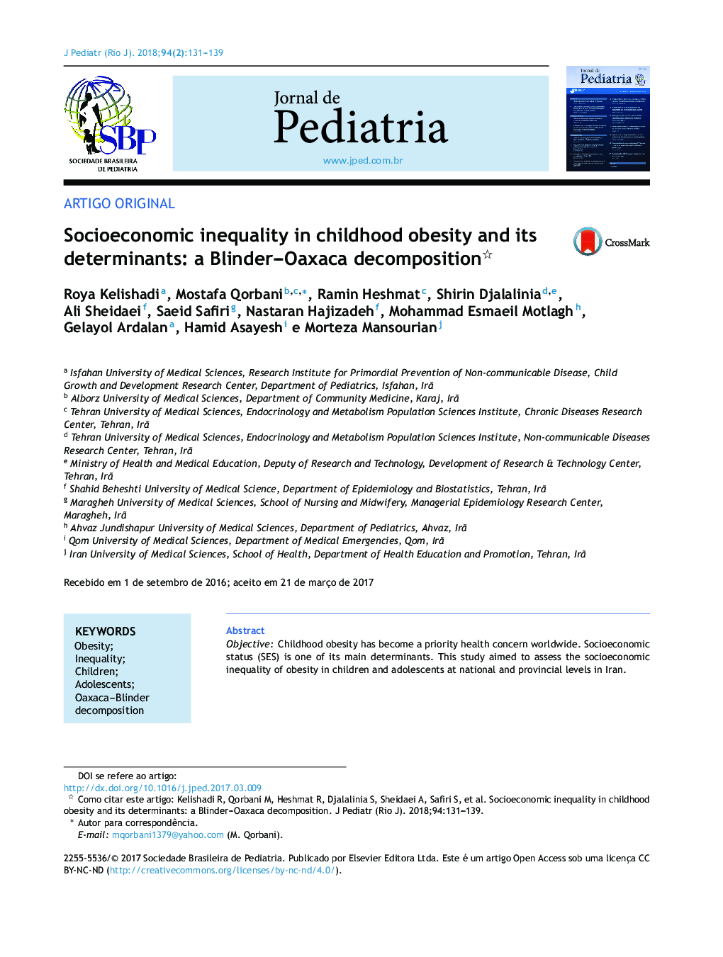 Socioeconomic inequality in childhood obesity and its determinants: a Blinder-Oaxaca decomposition