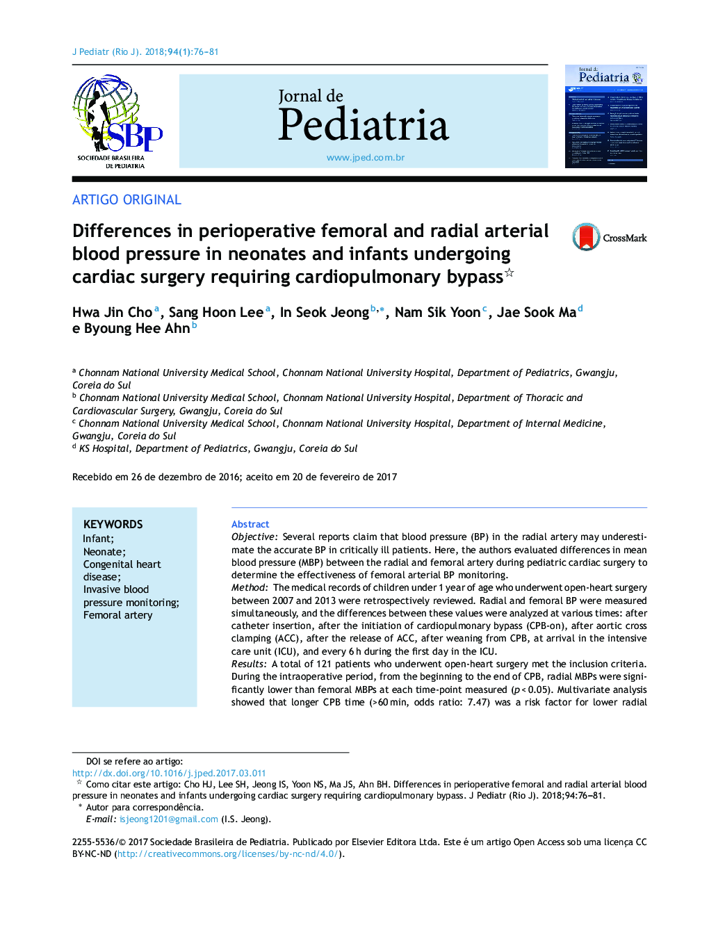 Differences in perioperative femoral and radial arterial blood pressure in neonates and infants undergoing cardiac surgery requiring cardiopulmonary bypass