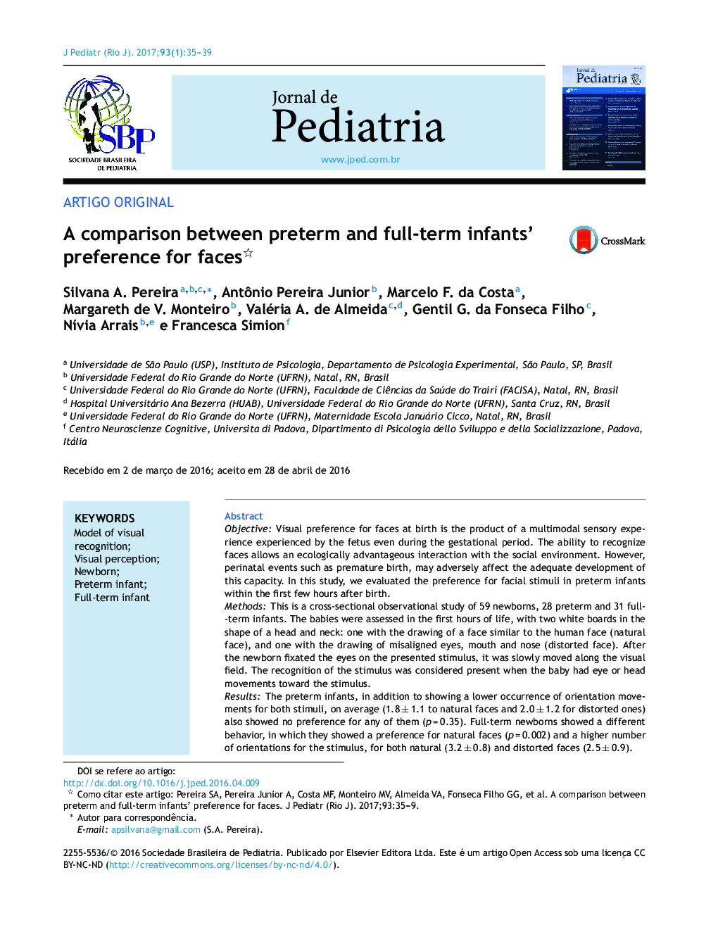 A comparison between preterm and fullâterm infants' preference for faces