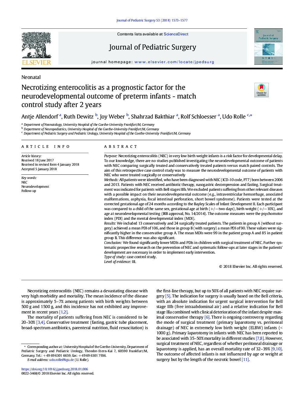 Necrotizing enterocolitis as a prognostic factor for the neurodevelopmental outcome of preterm infants - match control study after 2Â years