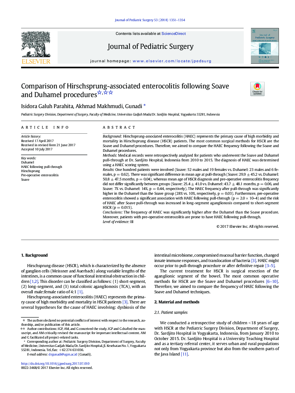 Comparison of Hirschsprung-associated enterocolitis following Soave and Duhamel procedures