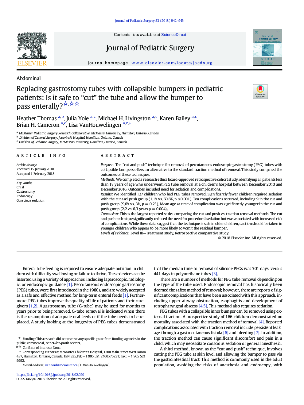 Replacing gastrostomy tubes with collapsible bumpers in pediatric patients: Is it safe to “cut” the tube and allow the bumper to pass enterally?