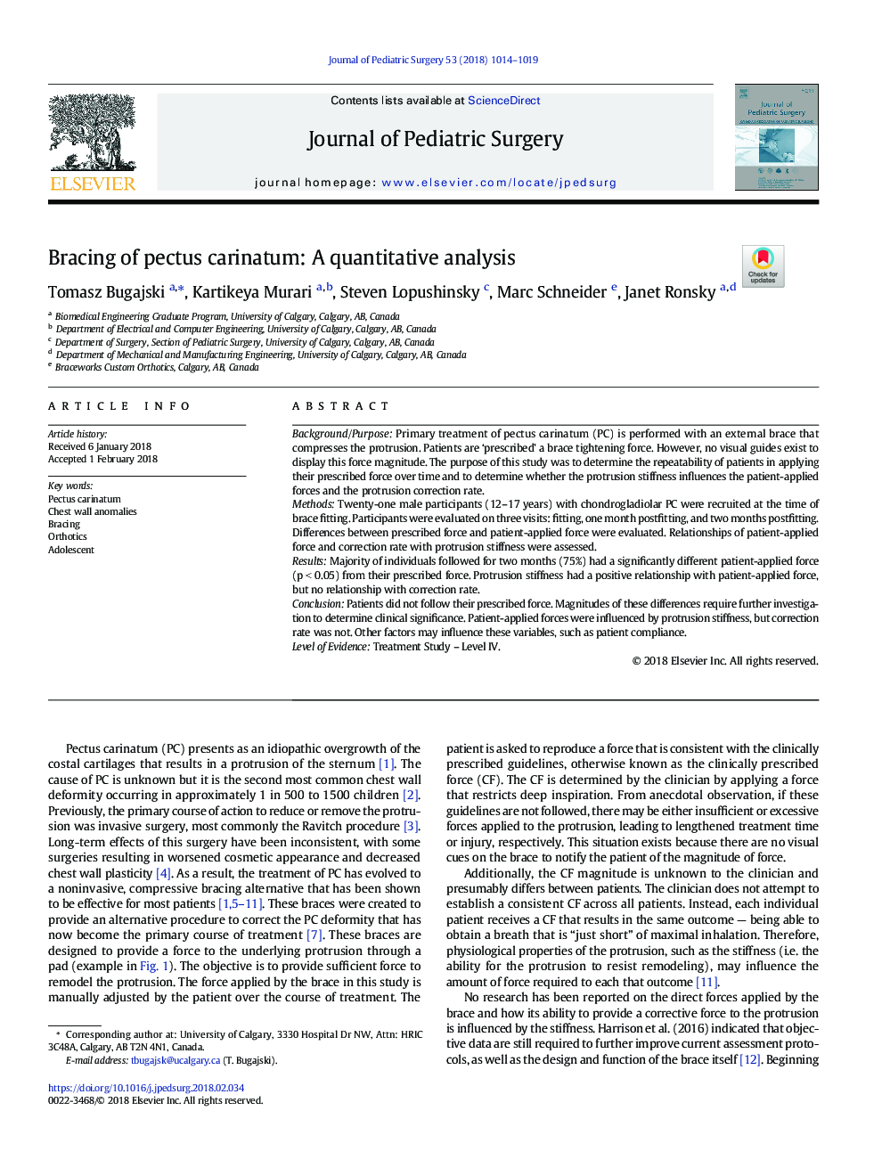 Bracing of pectus carinatum: A quantitative analysis