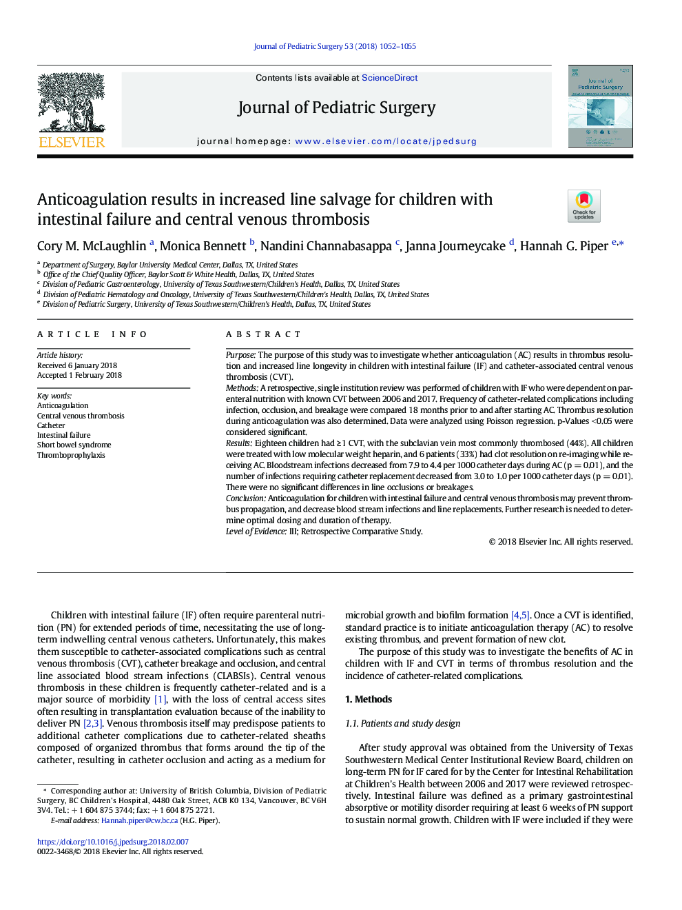 Anticoagulation results in increased line salvage for children with intestinal failure and central venous thrombosis