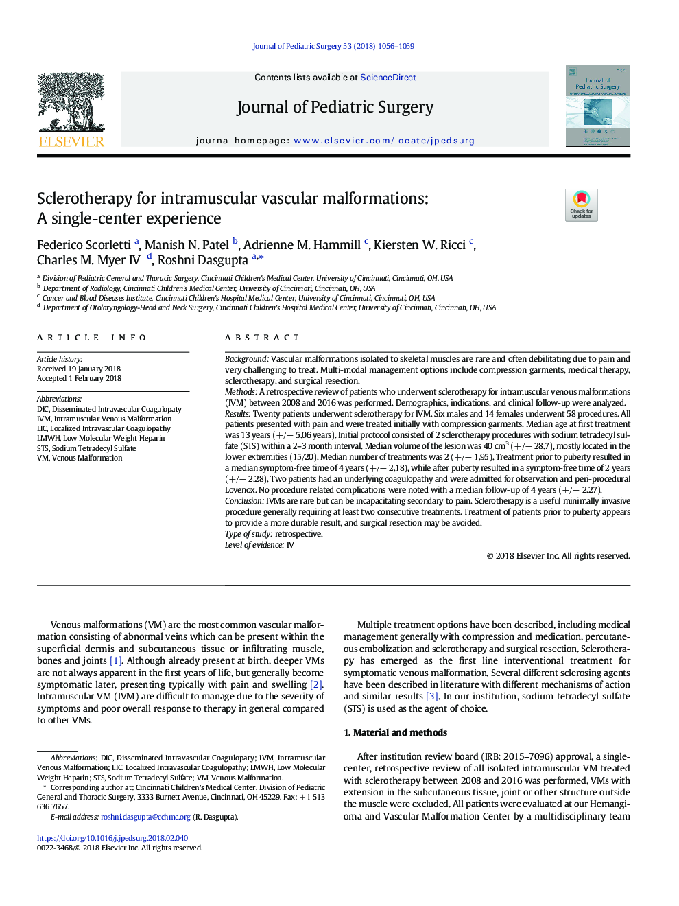 Sclerotherapy for intramuscular vascular malformations: A single-center experience