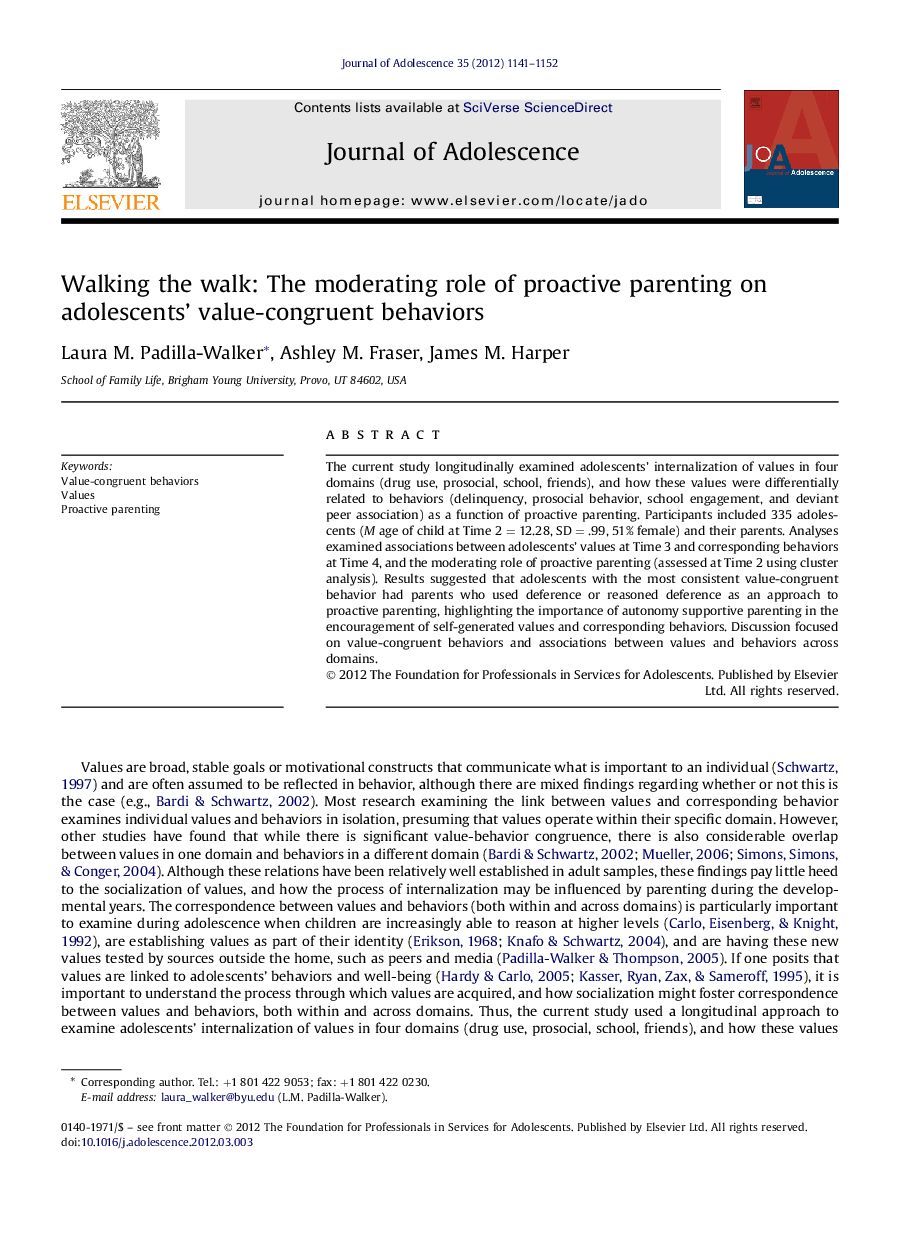 Walking the walk: The moderating role of proactive parenting on adolescents' value-congruent behaviors