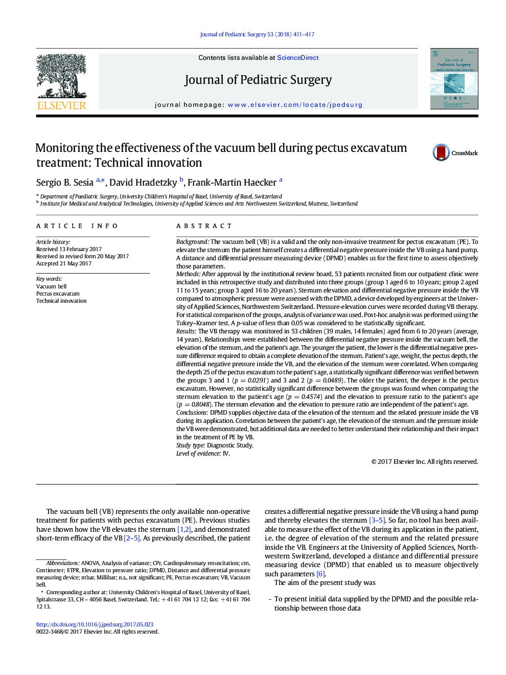 Monitoring the effectiveness of the vacuum bell during pectus excavatum treatment: Technical innovation