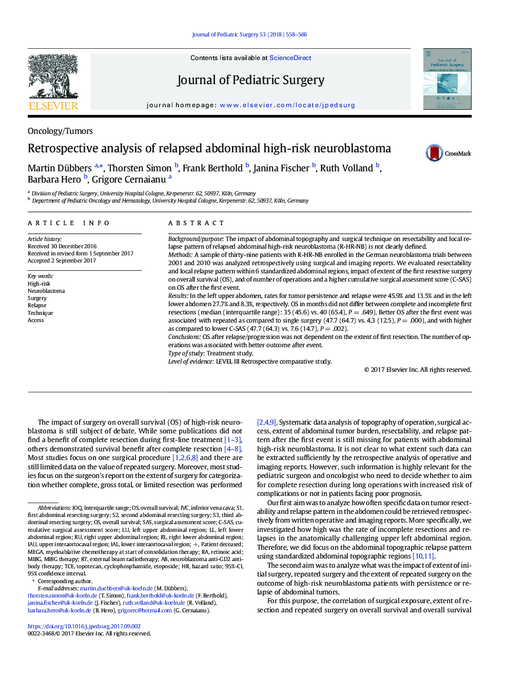 Retrospective analysis of relapsed abdominal high-risk neuroblastoma