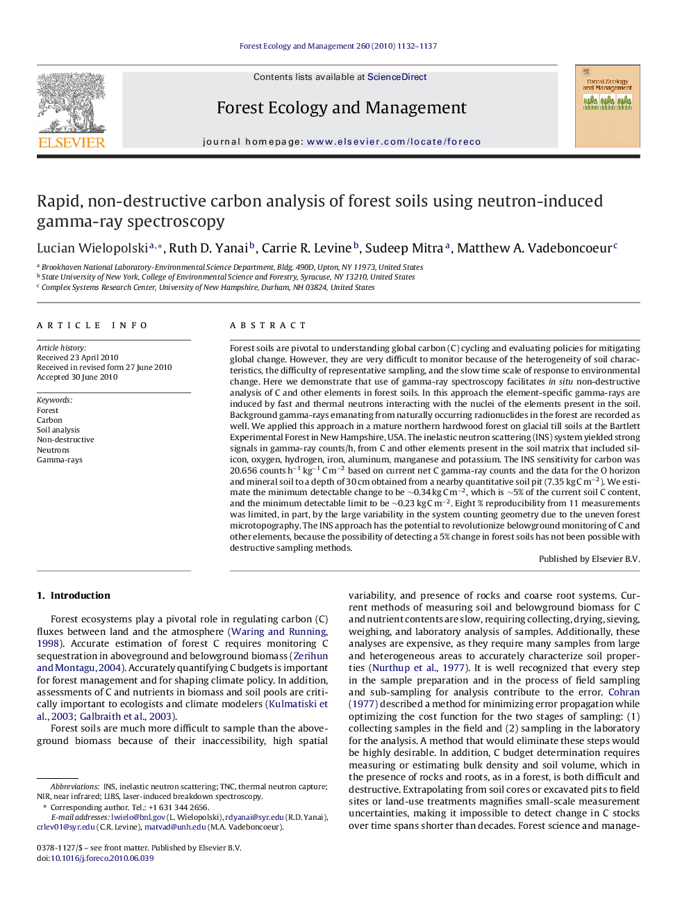 عکس صفحه اول مقاله: Rapid, non-destructive carbon analysis of forest soils using neutron-induced gamma-ray spectroscopy Rapid, non-destructive carbon analysis of forest soils using neutron-induced gamma-ray spectroscopy