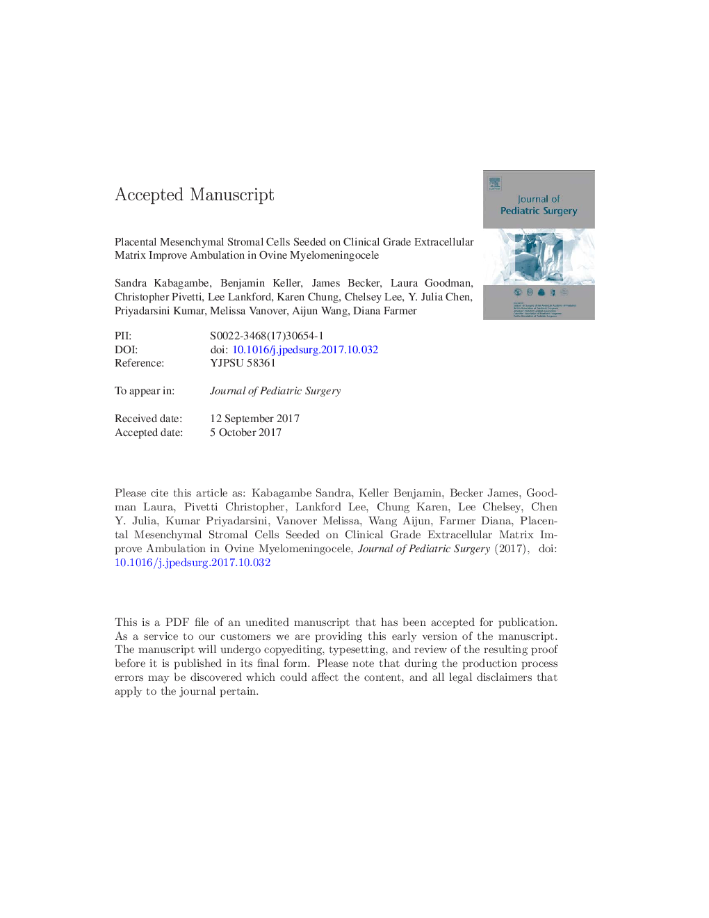 Placental mesenchymal stromal cells seeded on clinical grade extracellular matrix improve ambulation in ovine myelomeningocele