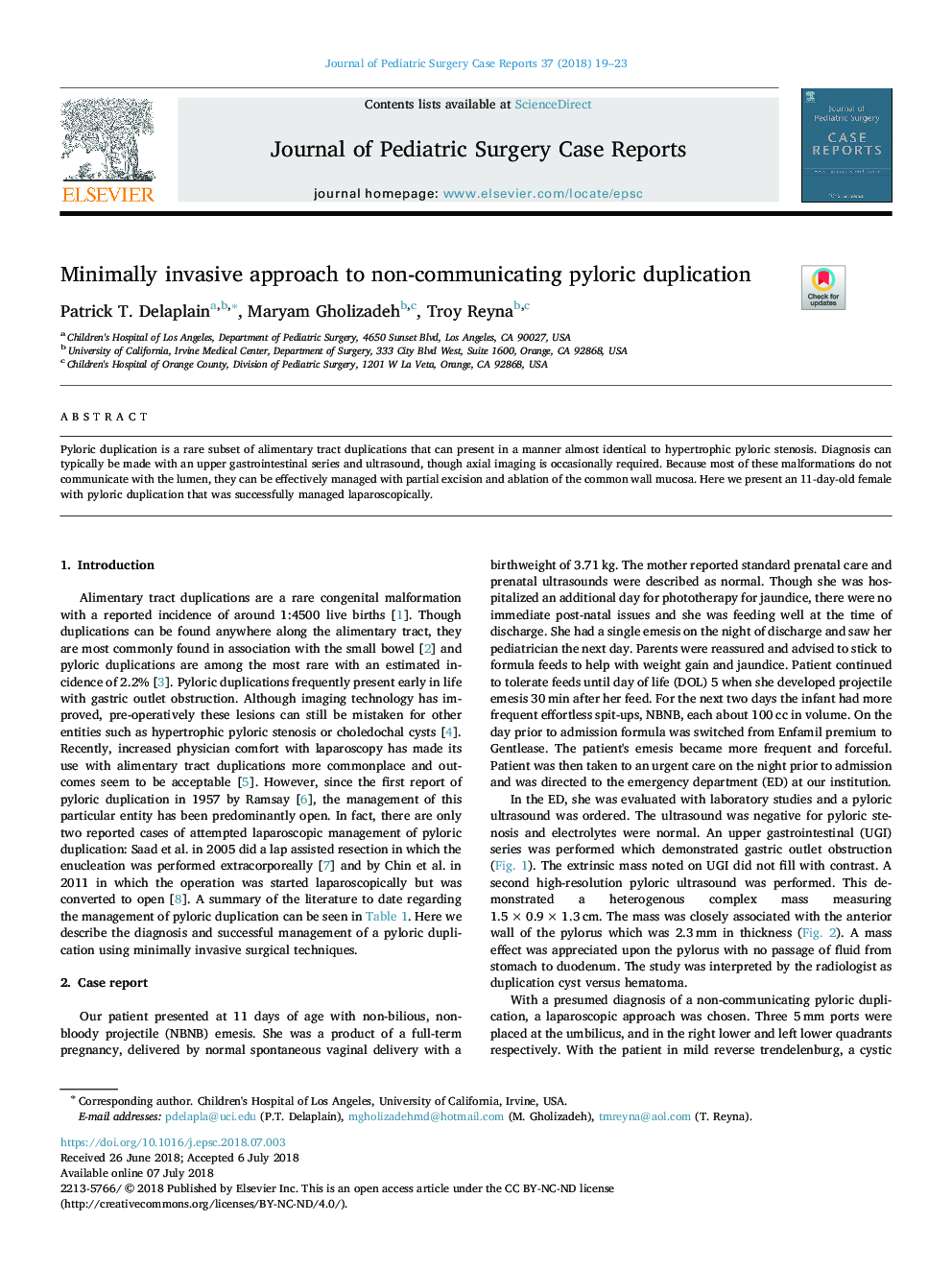 Minimally invasive approach to non-communicating pyloric duplication