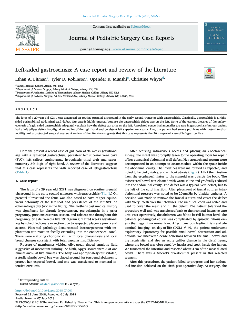 Left-sided gastroschisis: A case report and review of the literature