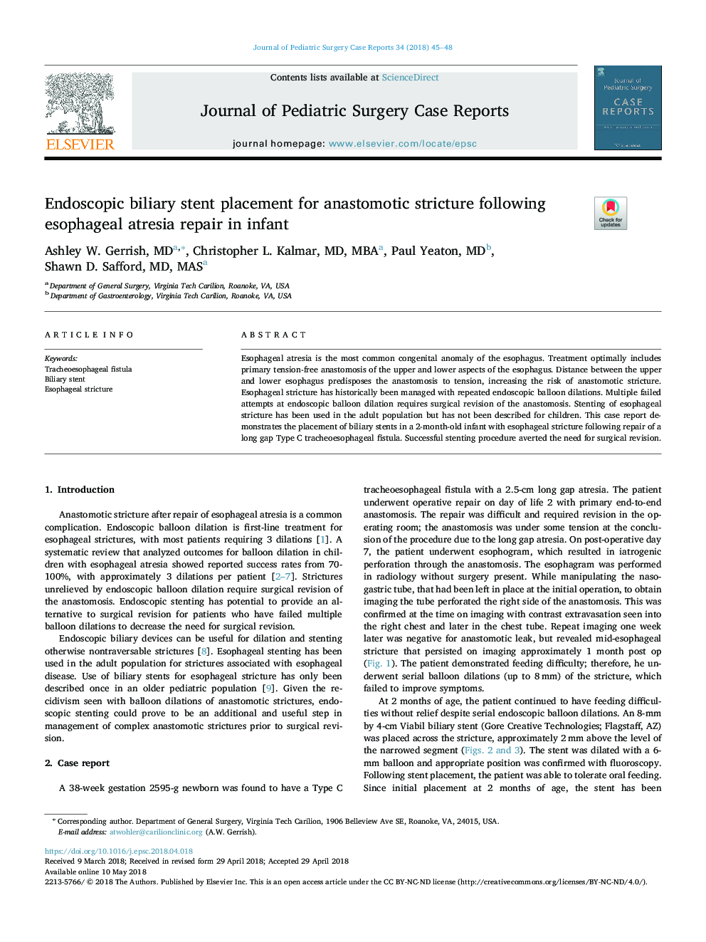 Endoscopic biliary stent placement for anastomotic stricture following esophageal atresia repair in infant