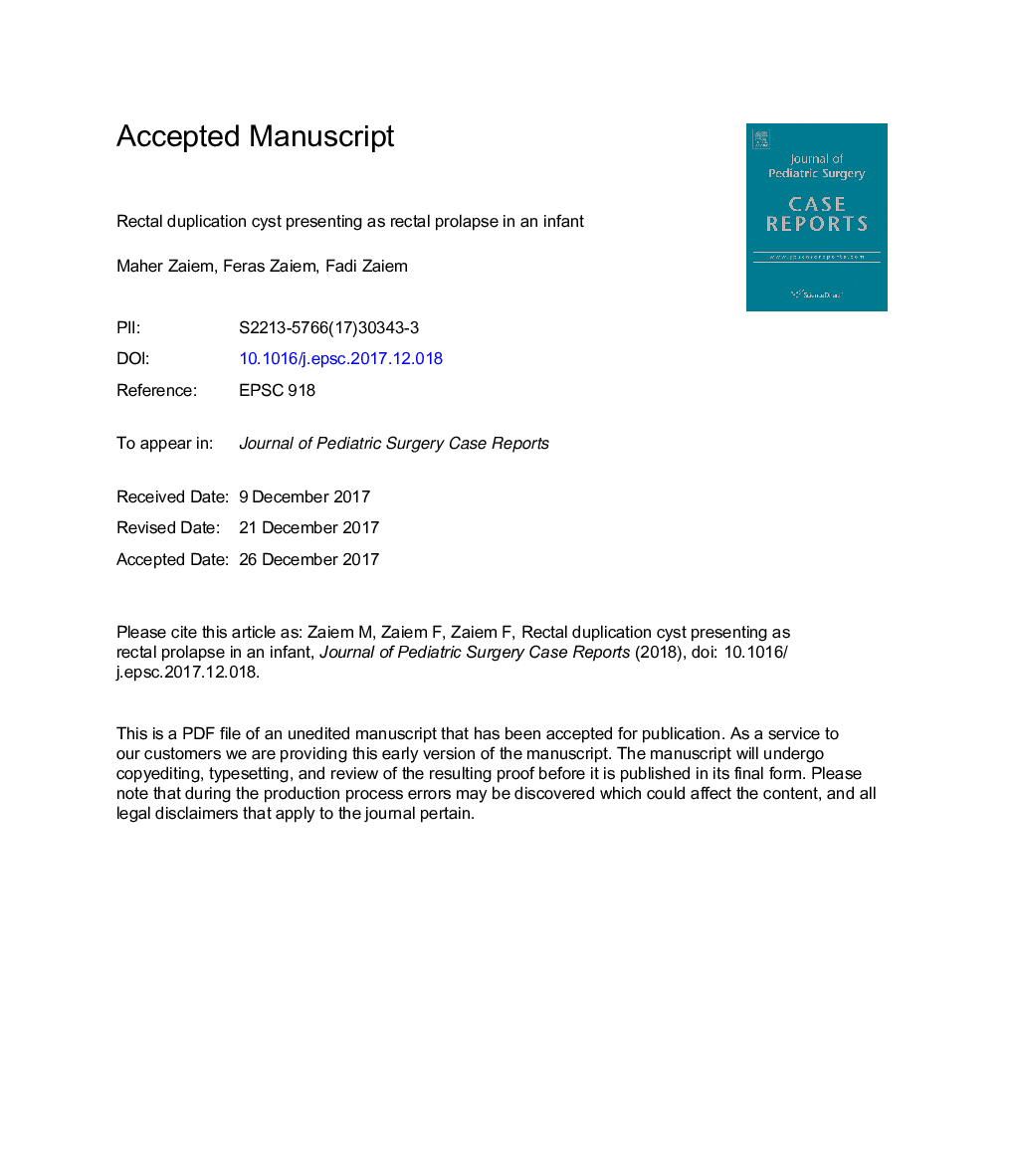 Rectal duplication cyst presenting as rectal prolapse in an infant