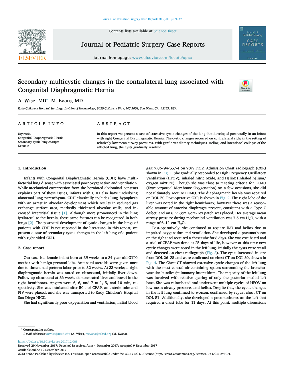 Secondary multicystic changes in the contralateral lung associated with Congenital Diaphragmatic Hernia