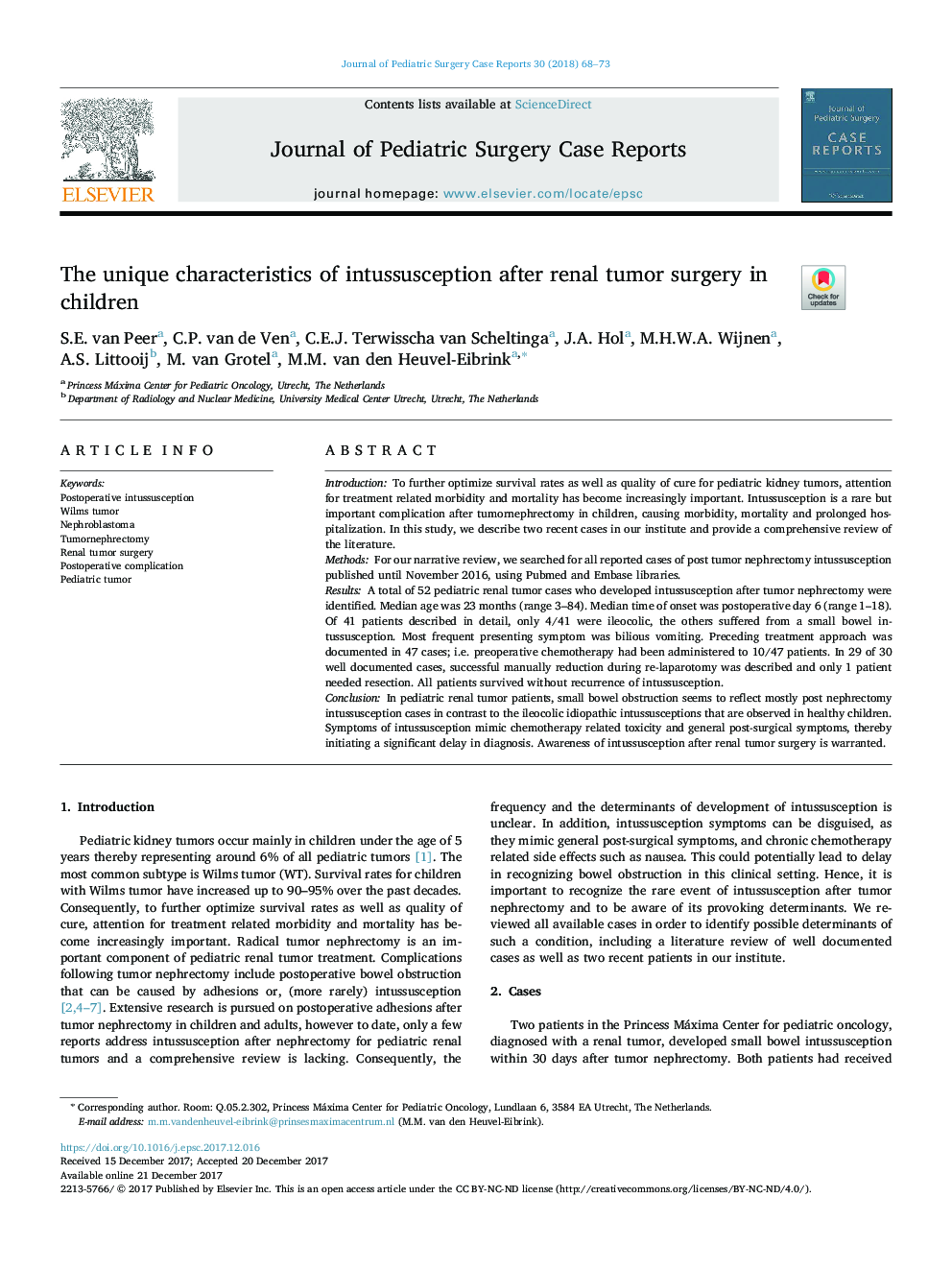 The unique characteristics of intussusception after renal tumor surgery in children