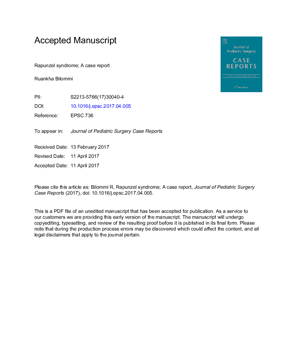 Rapunzel syndrome: A case report