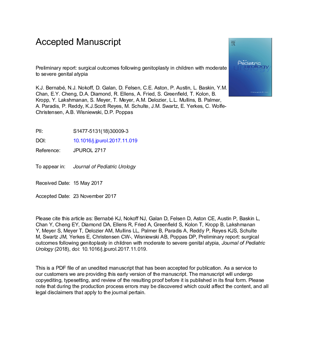 Preliminary report: Surgical outcomes following genitoplasty in children with moderate to severe genital atypia