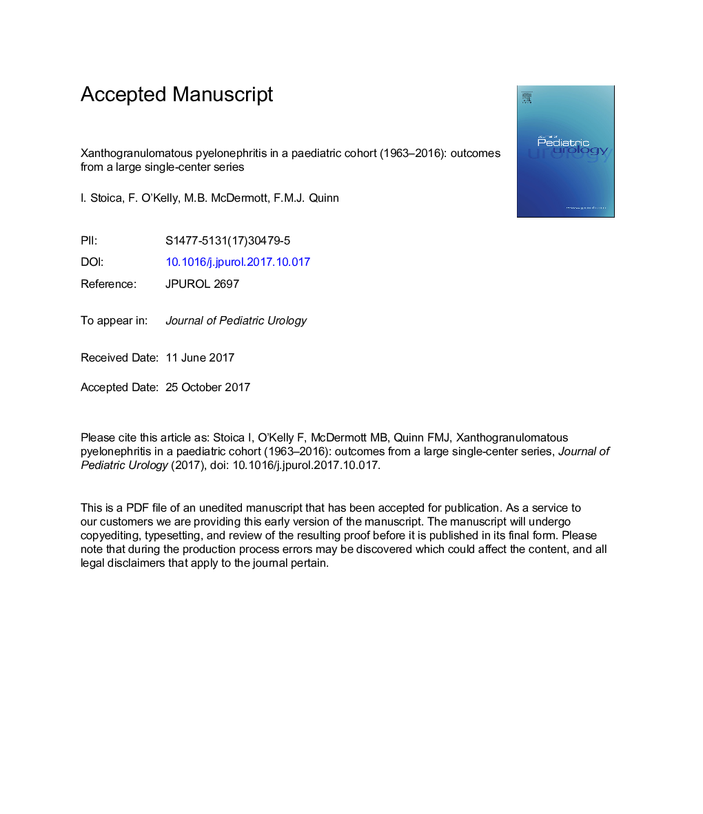 Xanthogranulomatous pyelonephritis in a paediatric cohort (1963-2016): Outcomes from a large single-center series