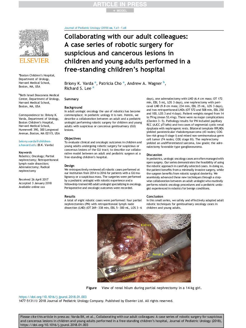 Collaborating with our adult colleagues: A case series of robotic surgery for suspicious and cancerous lesions in children and young adults performed in a free-standing children's hospital