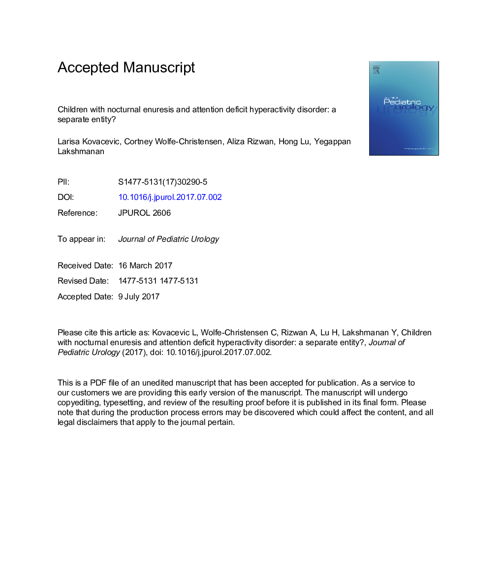 Children with nocturnal enuresis and attention deficit hyperactivity disorder: A separate entity?