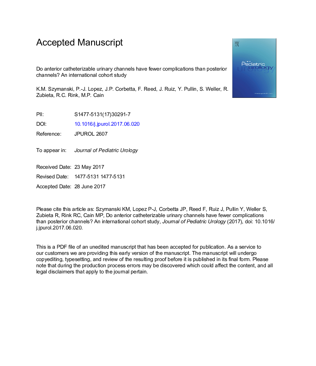 Do anterior catheterizable urinary channels have fewer complications than posterior channels? An international cohort study